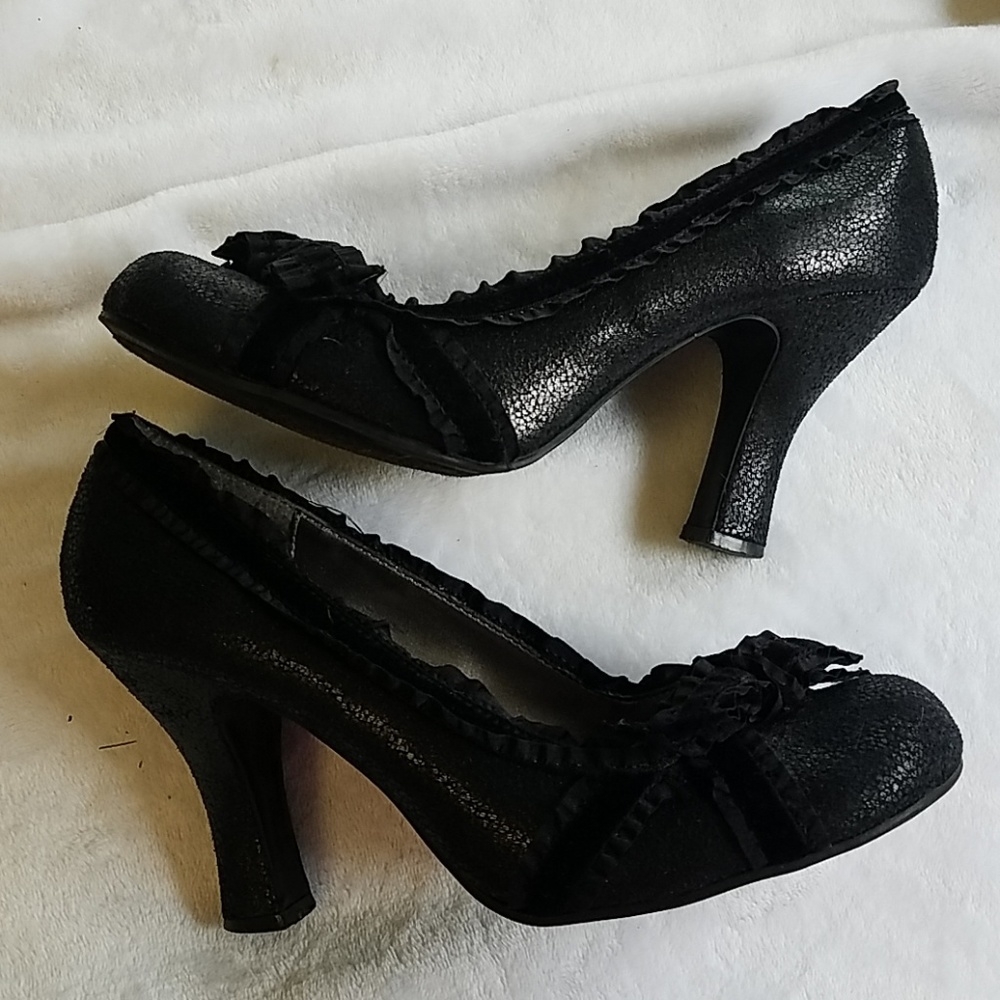 Bow Top Black Heels